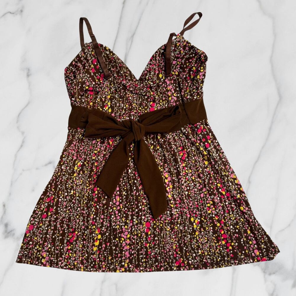 Forever 21 Vintage Brown Floral Babydoll Tank Top Confetti Print Boho Y2K Small - Picture 3 of 6